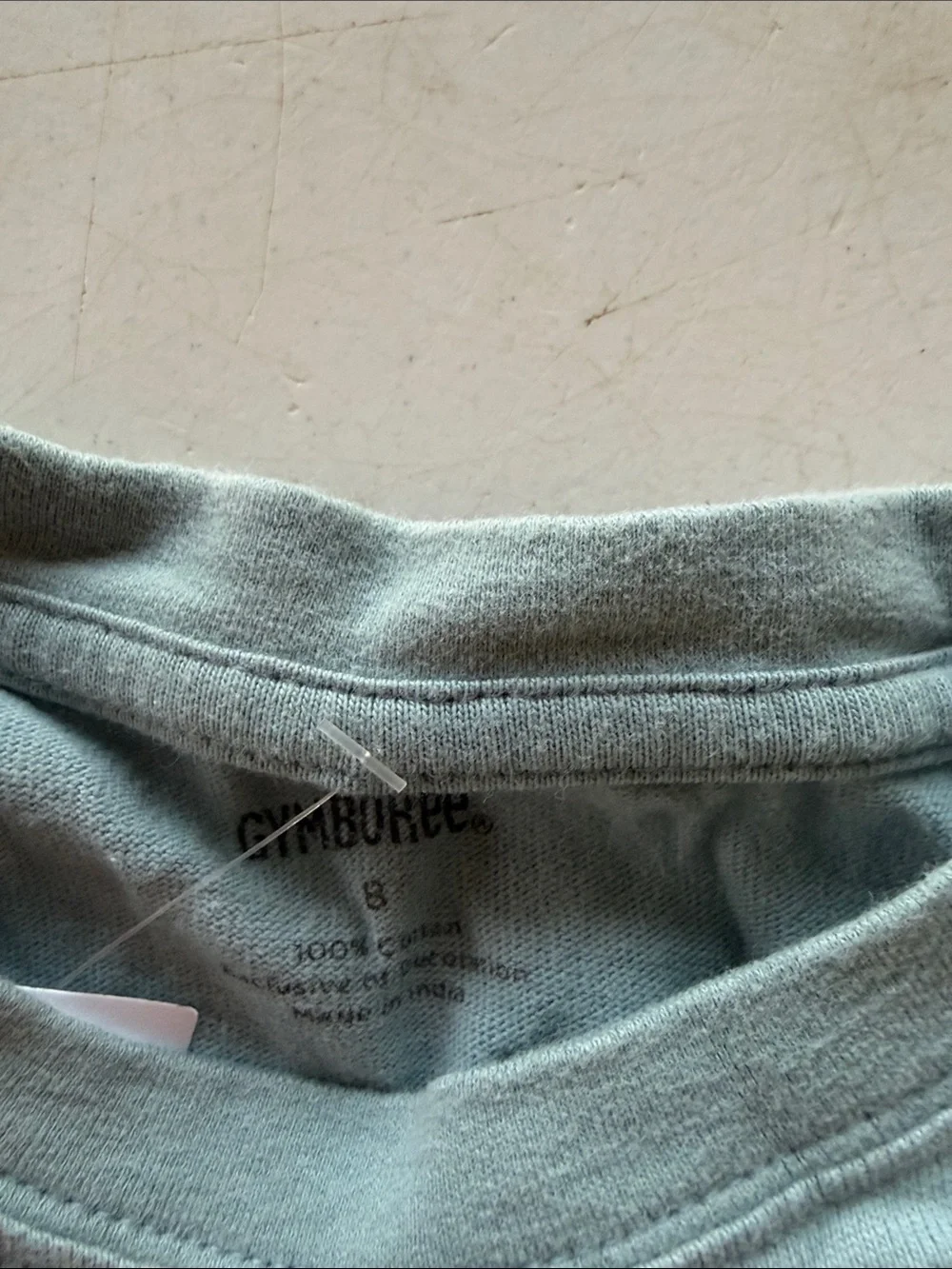 Gymboree Light Blue Long Sleeve Tee with Brown Sleeves & Dino Graphic